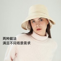 VVC 帽子女渔夫帽秋冬日系纯色大头围帽子时尚简约显脸小盆帽卷 卷耳黑