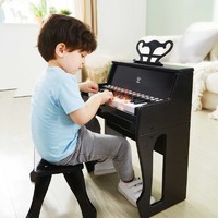 Hape 电子琴玩具音乐灯光教学电子琴仿真木质3-6岁男孩女孩小孩早教 25键声光立式钢琴黑色E0629