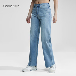 Calvin Klein Jeans24春季女士休闲破洞高腰宽松阔腿水洗牛仔裤J222907 1AA-牛仔浅蓝 25