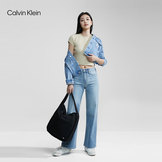 Calvin Klein Jeans24春季女士休闲破洞高腰宽松阔腿水洗牛仔裤J222907 1AA-牛仔浅蓝 25