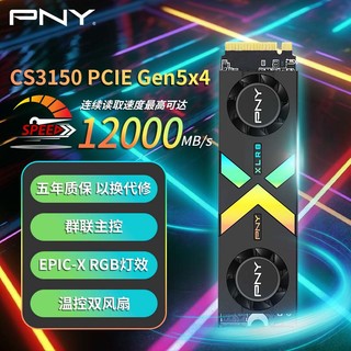 PNY 必恩威 CS3150系 2TB RGB双风扇 SSD固态硬盘 M.2接口(NVMe协议) PCIe 5.0 独立缓存