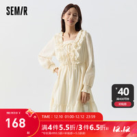 森马Semir连衣裙女荷叶边蝴蝶结浪漫2024春季甜美肌理裙子温柔 白色调00311 150/76A/XS