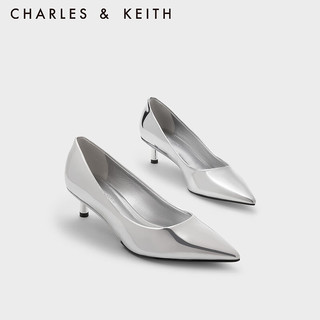 CHARLES&KEITH23冬季CK1-61720165时尚漆皮尖头小猫跟单鞋女 Silver银色 41