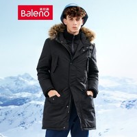 Baleno 班尼路 秋冬季羽绒服男中长款连帽毛领加绒加厚修身保暖外套