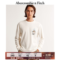 ABERCROMBIE & FITCH男装女装 美式秋冬街头无性别复古印花长袖圆领T恤 353567-1 米白色 S (175/92A)