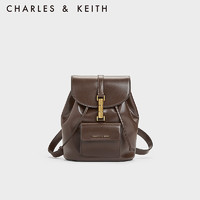 CHARLES&KEITH复古金属磁扣翻盖双肩背包包女包女士CK2-60151332 Dark Brown深棕色 中包