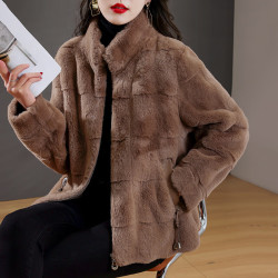 摩纳什丹 小个子皮草短款外套秋冬装水貂绒一体大衣yizx8309-1 咖啡色