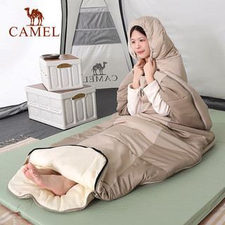 CAMEL 骆驼 户外蛋形睡袋成人大人冬季加厚保暖便携式野营防寒可伸手睡袋 1J32267045流沙金/杏色1.9KG