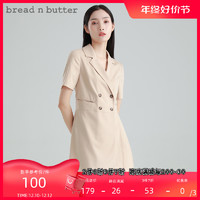 bread n butter 面包黄油 西装领短袖双排扣连衣裙压褶通勤OL直筒版型西装裙