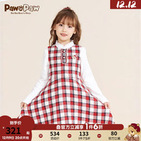 PawinPaw小熊童装23年春女童儿童无袖格纹连衣裙 红色/20 110