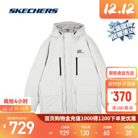 斯凯奇（Skechers）秋冬季男款耐脏百搭通勤气质连帽中款羽绒外套L423M097 月球灰/00MV S