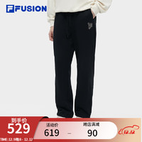 FILA FUSION斐乐潮牌针织长裤男2024春季时尚纯棉宽松运动裤 正黑色-BK 165/76A/S