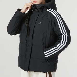 阿迪达斯（adidas）羽女装绒服 运动休闲时尚三条纹保暖连帽外套 经典三条纹/鸭绒/含绒量：80% S