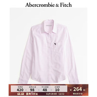 ABERCROMBIE & FITCH女装 小麋鹿白领气质通勤纯色百搭美式复古长袖衬衫 KI140-4115 浅粉红色条纹 S (165/92A)