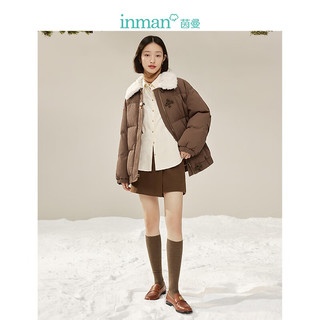 茵曼（INMAN）毛绒羽绒服冬季女装九江美拉德国风极寒小个子短外套 咖啡色 XL