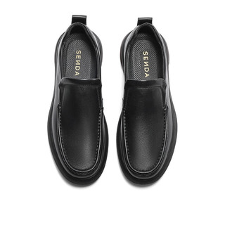 SENDA 森达 简约休闲皮鞋男商场同款舒适一脚蹬单鞋1NB02DM3 黑色绒里 40