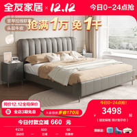 全友（QUANU）全友家居现代简约皮床牛皮床屏舒适高弹海绵加高靠背皮床116015 1.5米中灰皮床+床头柜B*2