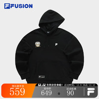 FILA FUSION斐乐潮牌男子针织连帽上衣休闲纯棉卫衣 正黑色-BK 175/96A/L