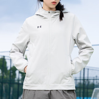 安德玛（Under Armour）加绒外套女户外梭织挡风保暖运动服时尚运动休闲夹克 浅灰色【抓绒保暖】【挡风御寒】 S【160】