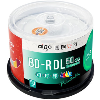 爱国者（aigo） BD-R DL 1-6速 50G  大容量 蓝光空白光盘 刻录光盘 蓝光可打印 50片桶装