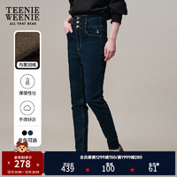 Teenie Weenie小熊20加绒保暖牛仔裤高腰长裤小脚裤女 深蓝色 175/XL