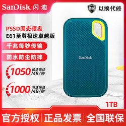SanDisk 闪迪 PSSD E61 接口三防 适用于电脑Type-C接口 NVMe高速移动固态硬盘USB3.2 松柏青-1T