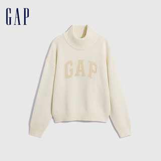 Gap 盖璞 女装冬季2023LOGO半高领粗针织套头毛衣836347宽松针织衫 米色 160/80A(S) 亚洲尺码