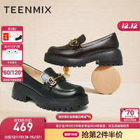 TEENMIX 天美意 乐福鞋女皮鞋女商场同款厚底增高百搭皮鞋2024春CPF05AA4 黑色 36