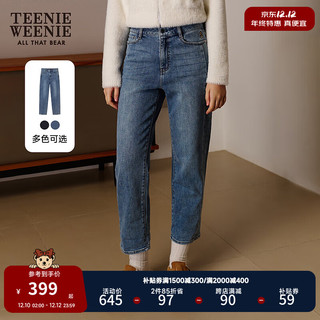 Teenie Weenie小熊20基础直筒牛仔裤长裤女装韩版时尚 中蓝色 160/S