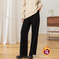 茵曼加绒保暖雪尼尔竖坑条休闲裤子女冬季高腰阔腿直筒女式休闲裤