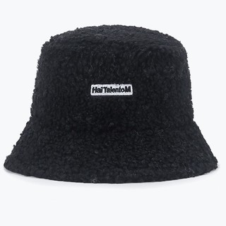 惠寻 帽子冬季保暖仿羊羔绒渔夫帽 日系韩版盆帽 黑色