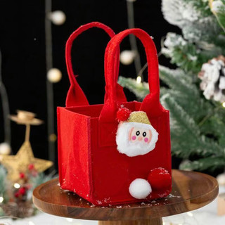 KIDNOAM 毛毡手提袋圣诞礼物袋 红圣诞老人礼袋 9.5*9.5*10.5