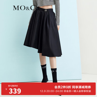 MO&Co.春季金属标志高腰不规则大摆半身裙MBB1SKTT02 黑色 XS/155