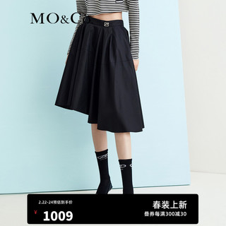 MO&Co.春季金属标志高腰不规则大摆半身裙MBB1SKTT02 黑色 XS/155