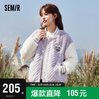 森马（Semir）罗小黑外套女夹棉夹克宽松冬季2023仿兔毛拼色棒球服109723108015