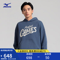 美津浓（MIZUNO）HERITAGE系列 24 男女经典宽松针织连帽卫衣套头衫 97/印象蓝 S