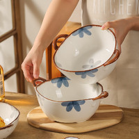 KAWASIMAYA 川岛屋 日式双耳汤碗家用2023新款陶瓷汤盆高级感泡面碗大号面条碗 6英寸手柄碗