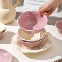 KAWASIMAYA 川岛屋 奶油风碗碟餐具家用2023新款特别好看的陶瓷饭碗面碗菜盘子 5英寸米饭碗(粉紫)