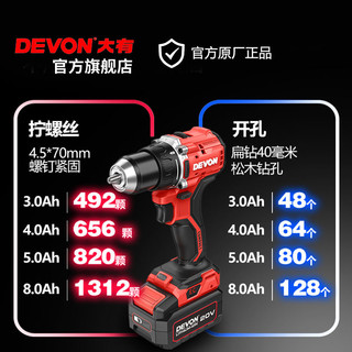 DEVON 大有 锂电无刷冲击钻DID201家用充电手电钻90牛米大扭矩电动工具