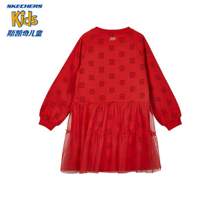 斯凯奇新年童装商场同款女童连衣裙2024龙年红色纱裙L124G082 红底祥纹满地印花/03NB 120cm