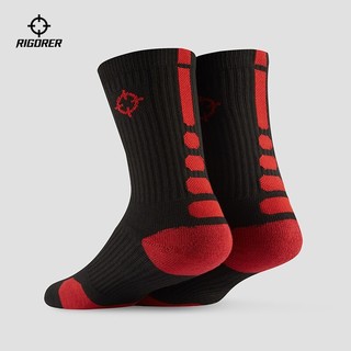 RIGORER 准者 篮球运动袜子男实战袜抗菌加厚毛巾底精英袜 黑红色3双装-高筒