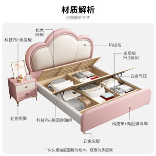 花王 儿童床女孩皇冠公主床轻奢布艺床现代简约软包床1.5米气压高箱