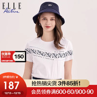 ELLE Active 复古印花圆领短袖t恤女夏季新款2023正肩纯棉宽松上衣