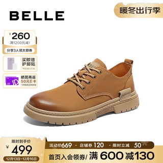 BeLLE 百丽 复古擦色休闲鞋男2024春季新真皮户外潮搭系带工装鞋A1421AM4 土黄 41