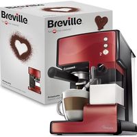 Breville 铂富 PrimaLatte 意式咖啡机 VCF046X 带有15Bar意大利泵，适用于咖啡粉或咖啡包，一体式自动奶泡器，金属/红色