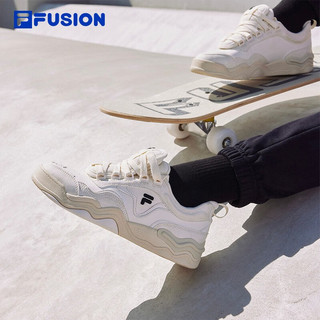 FILA FUSION斐乐潮牌女鞋KICK专业滑板鞋波浪底板鞋 奶白-GD 35.5