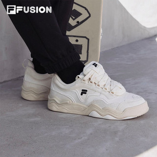 FILA FUSION斐乐潮牌女鞋KICK专业滑板鞋波浪底板鞋 奶白-GD 35.5