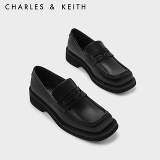 CHARLES&KEITH23冬季复古方头乐福鞋单鞋女CK1-70900492 Black Box黑色 37