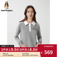 Hush Puppies暇步士女装2024春季美式休闲条纹Polo领T恤卫衣 519花灰 M