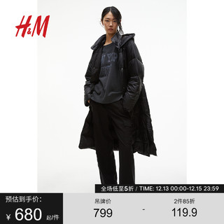 H&M HM女装羽绒服疏水保暖休闲羽绒服外套中长款1195735